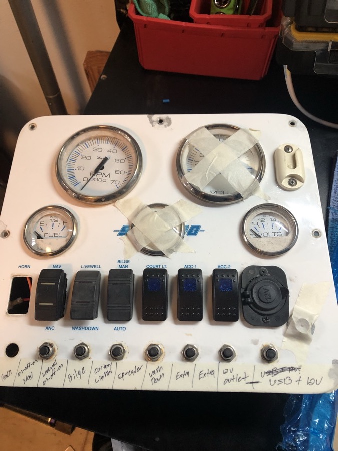 Old worn helm gauge panel before rebuild